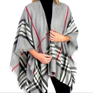 V. Fraas Plaid Ruana Grey One Size Blanket Wrap